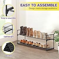 Vista 6 de Shoe Rack - Metal Shoe Rack Organizer - Stackable Shoe Storage Shelf for Entryway, Closet, Bathroom 30cm(D) x 92cm(W) x 55cm(H) -Black (2-Tier)