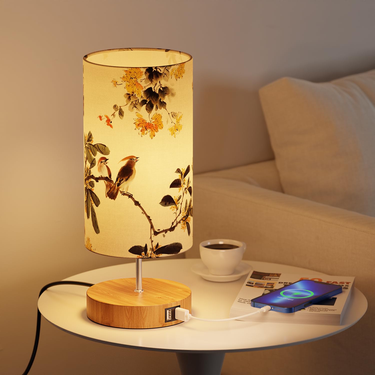 GPATIO lampa, zestaw 2 szt., nowoczesna lampka nocna dotykowa, ściemniana, dekoracja sypialni z nadrukiem, 2 porty ładowania USB, lampa LED