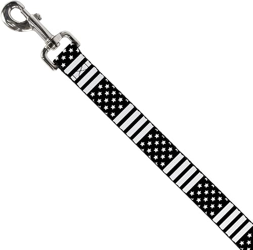 Miniatura 2 de Correa para perro con la bandera estadounidense de primer plano, color negro y blanco, 4 pies de largo de 1.0 pulgadas de ancho