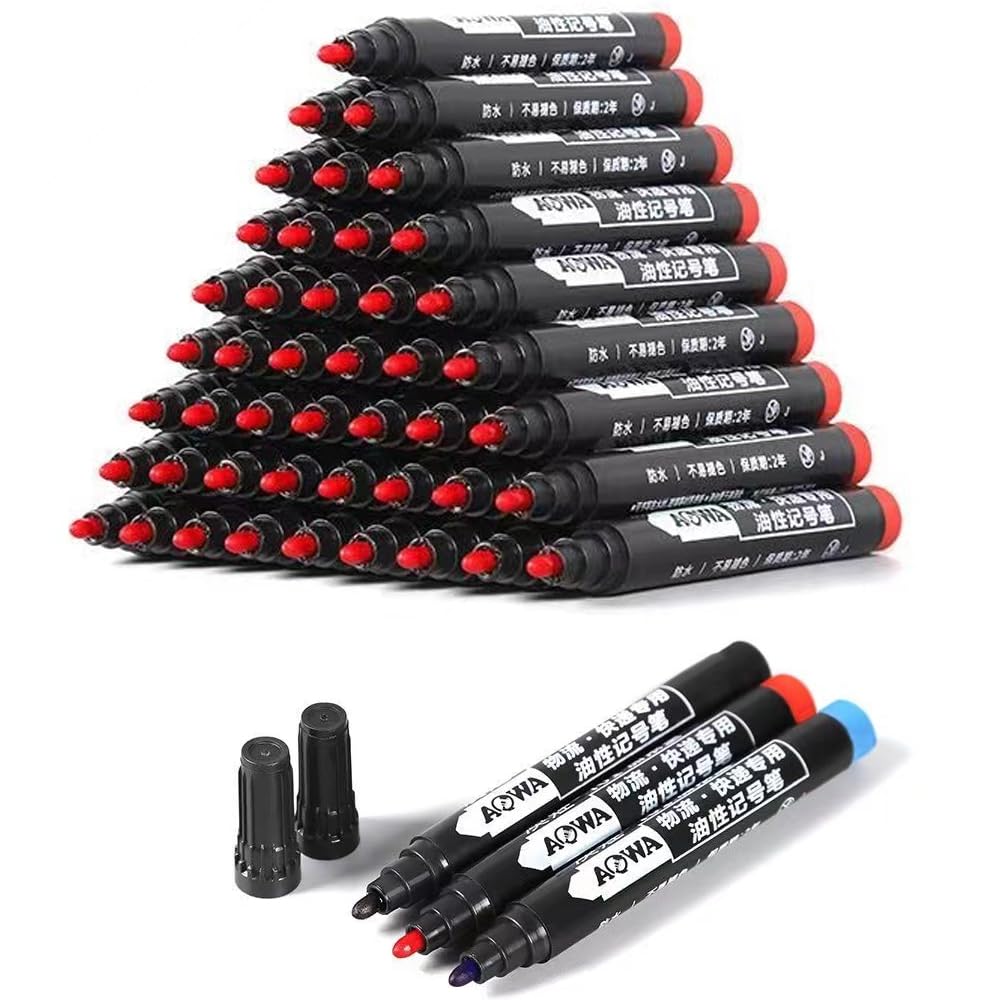 XMKT 5-50 pennarelli impermeabili a base di olio, inchiostro nero, blu, rosso, per vetro, metallo, cancelleria, disegno, ufficio, scuola (nero, 50 pezzi)