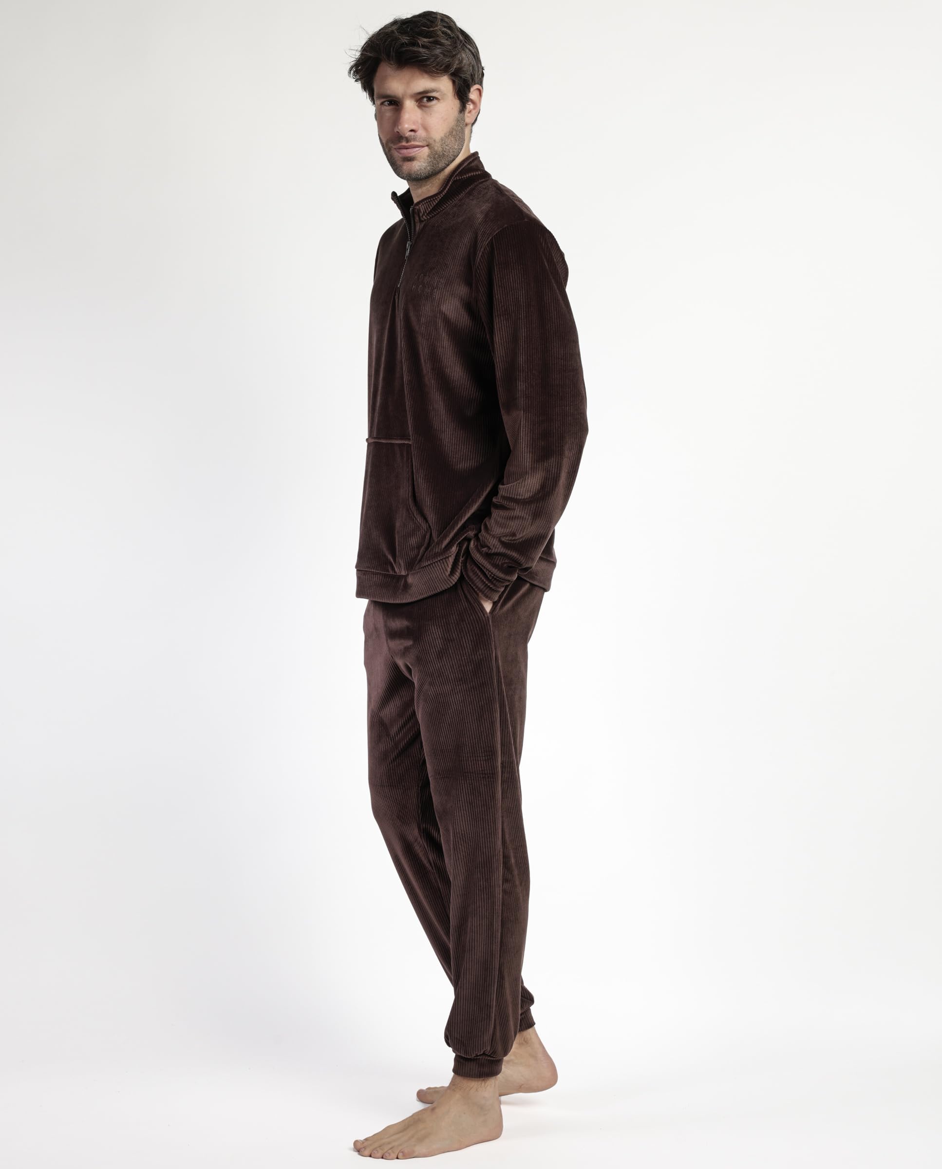 ADMAS Home Pijama Manga Larga Terciopelo Cuello Alto Corduroy para Hombre