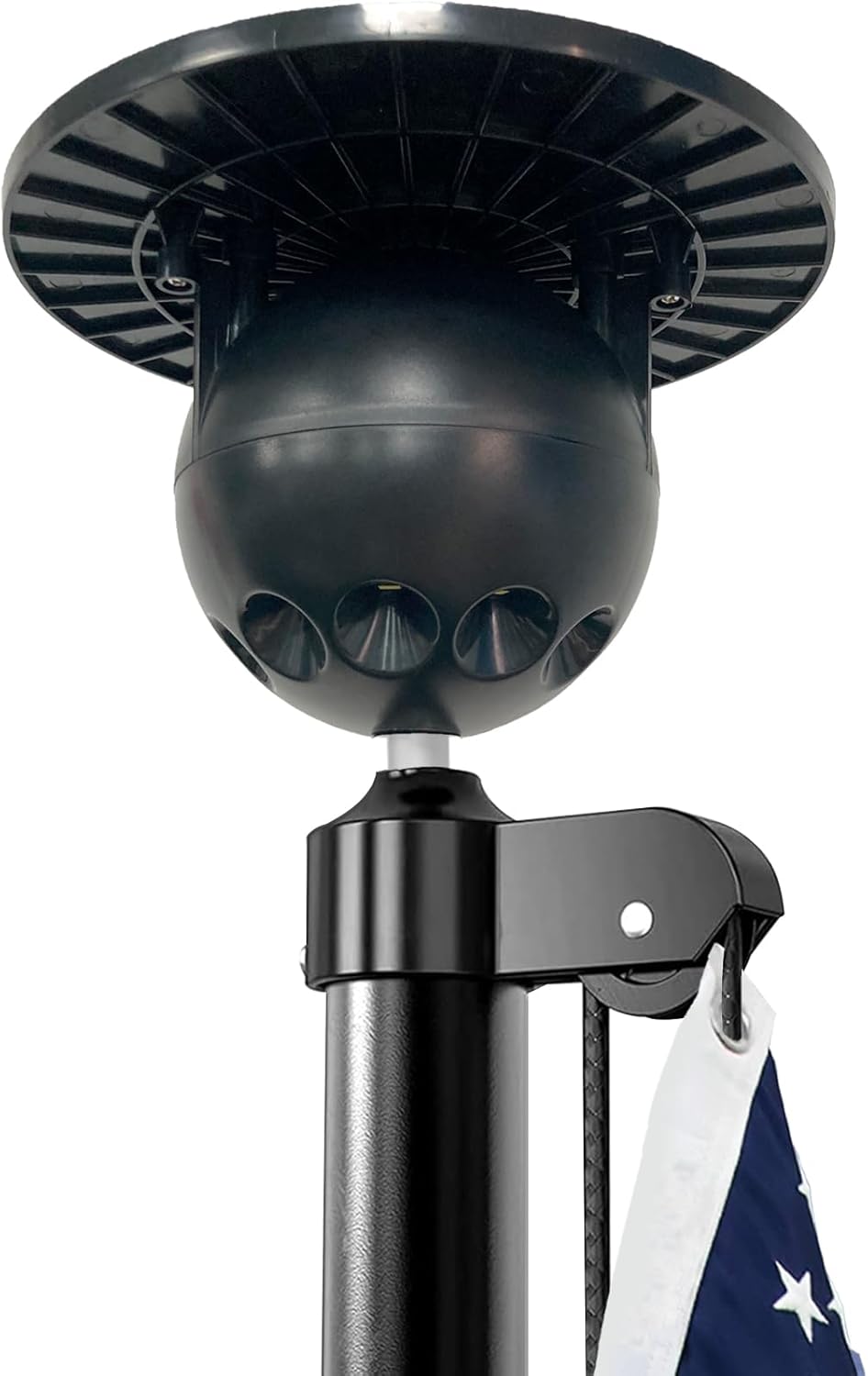 Flag Pole Light Solar Powered, Solar Flagpole Light LEDs, 1300lm Spherical Flagpole Lights,100% Flags Coverage for Most Outdoor 15 to 25 Ft Flag Poles, 0.55" Dia Ornament Spindles, Black