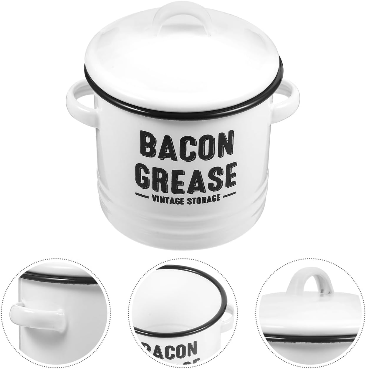 PRETYZOOM Lard Oil Storage Jar with Double Handle Enamel Cooking Pot for Sauces Condiments and Kitchen Storage and Easy to Clean for Lard Honey and More