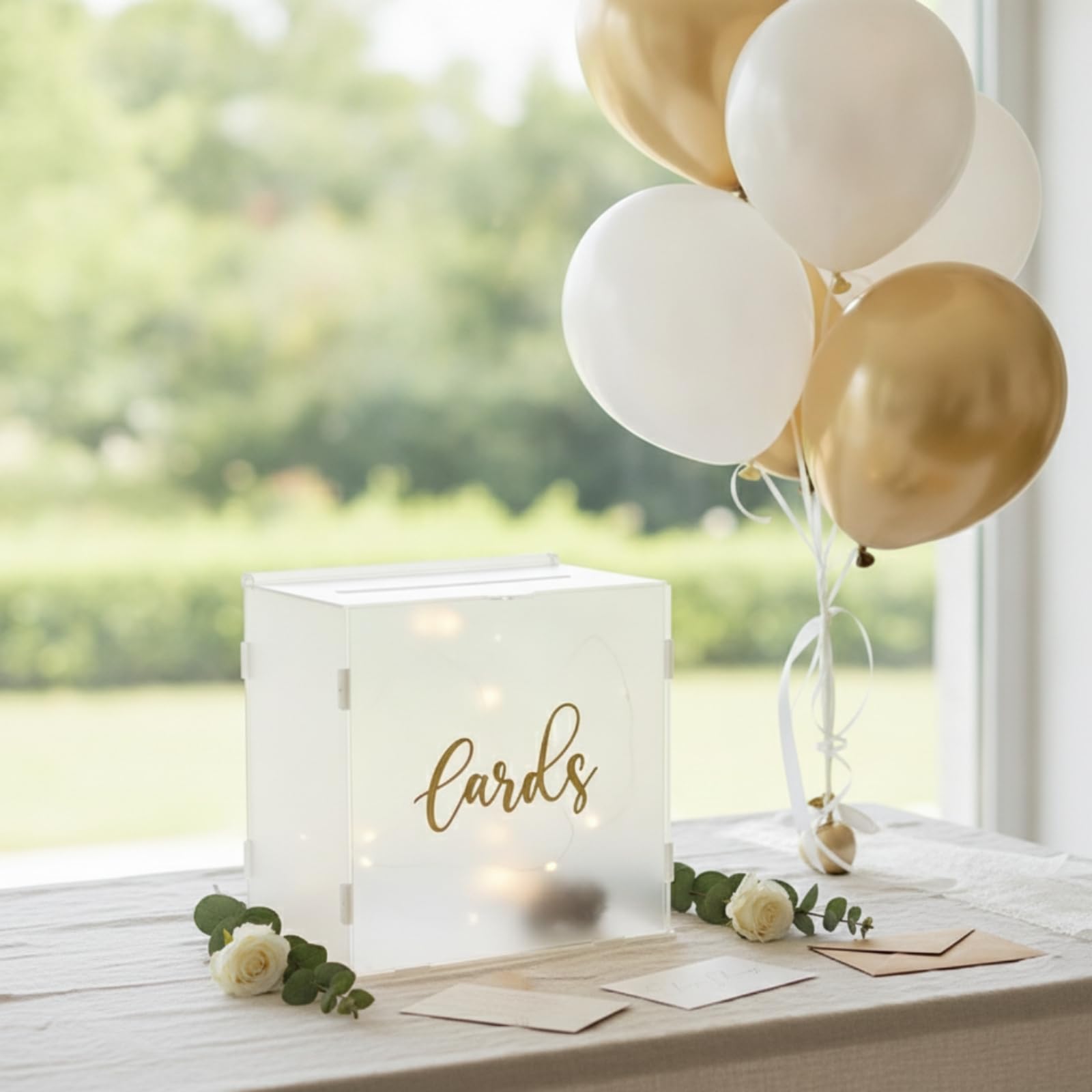 perfk Contenedor de Tarjetas de Boda Caja Centro de Mesa Buzón con Ranura Acrílico y Fácil de Montar Acabado Limpio Mantiene Sobres, Caja De Tarjetas De Boda KP1-Pequeña