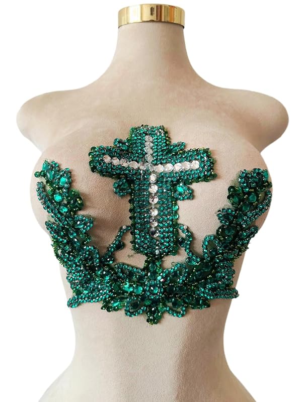 Handmade Cross Bead Embroidery Patch Handmade Rhinestones Applique Creative Design Clothing Decoration for Wedding Dress Predecessor or Men's Suit Back (Deepgreen) by wtbv.n - Used condition - Image 6