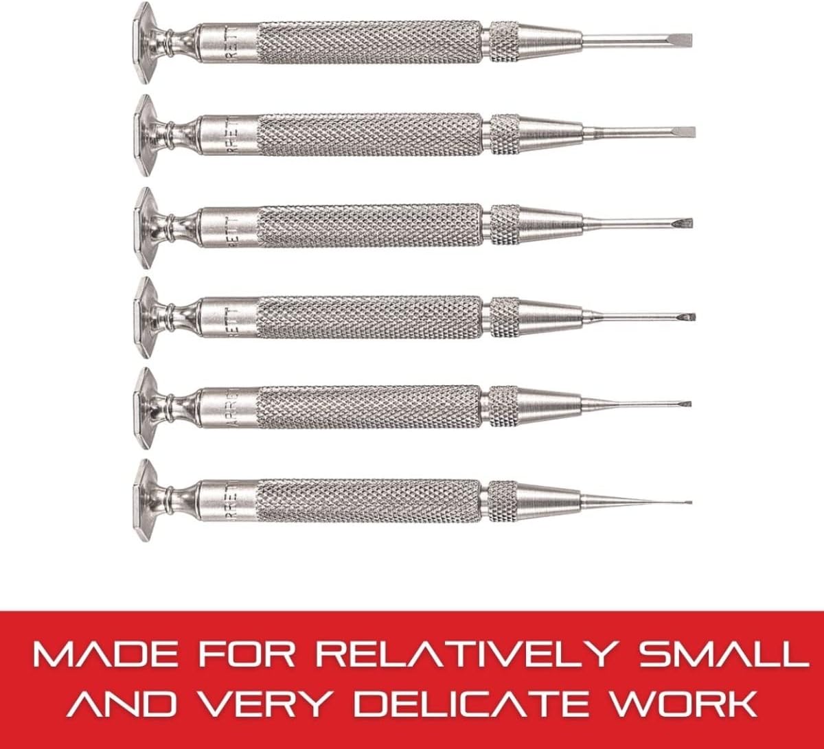 Starrett Jewelers Screwdriver Set with Knurled Grip Nickel-plated Steel Bodies and Case - 0.025-0.100" Blade Width, 3-3/4" Overall Length - Set of 6 - S555Z-6