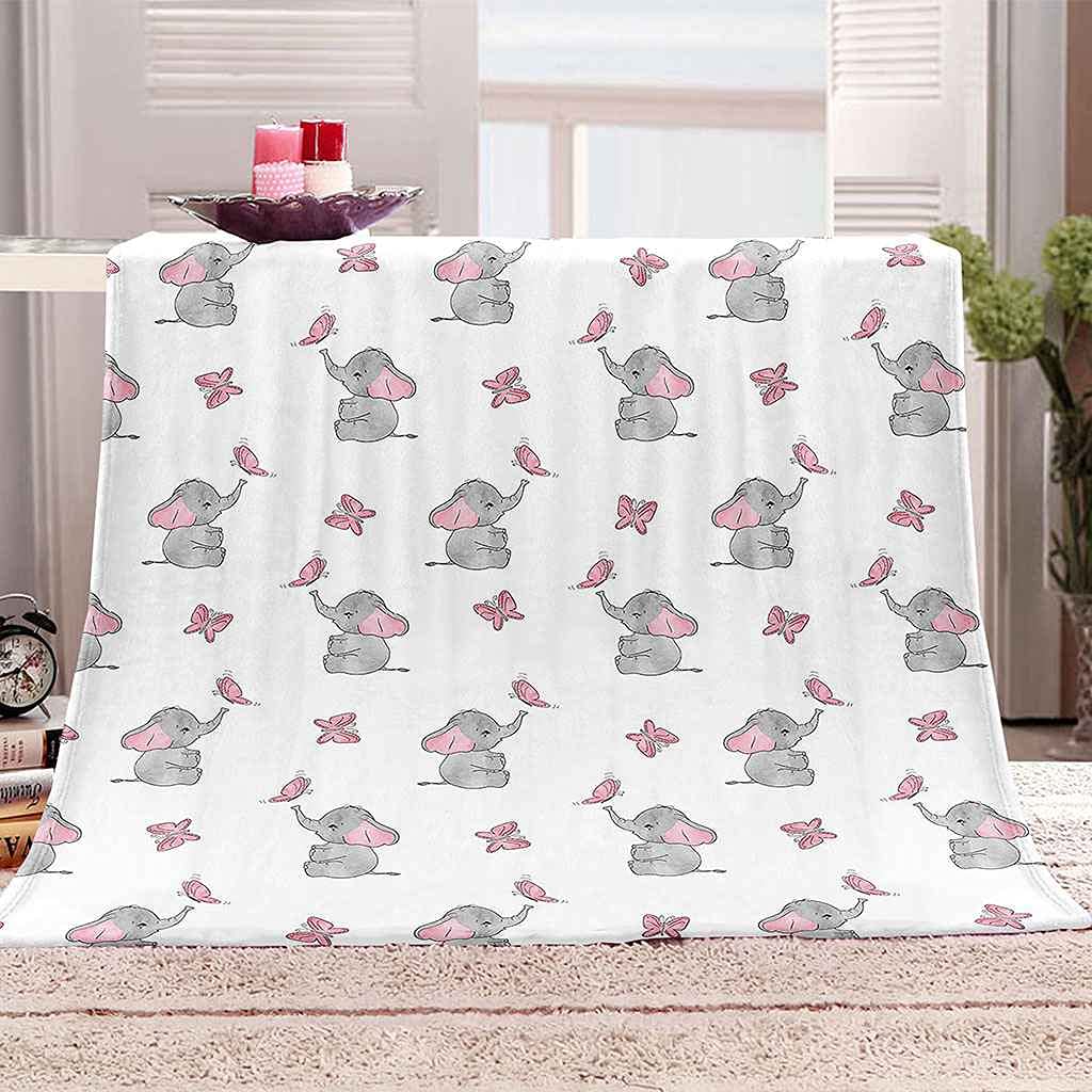 Couverture polaire en flanelle 130x150cm motif éléphant de dessin animé