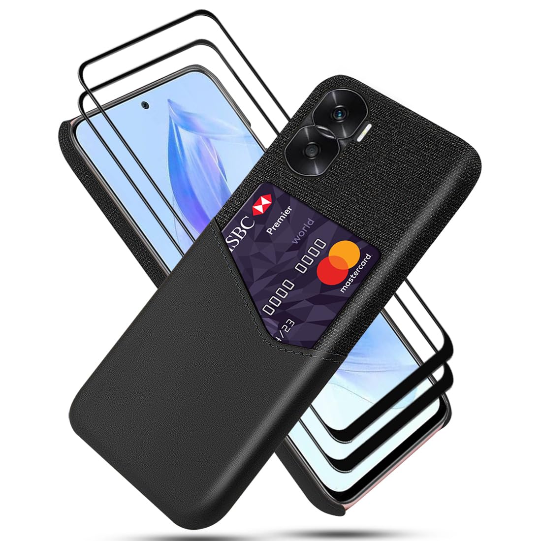 Verco Custodia A Portafoglio In Tessuto Denim Nero Per Honor 90 Lite 5G: Con Slot Per Carte E Supporto Per Video - 2
