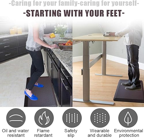 Miniatura 6 de Alfombrilla de pie cómoda antifatiga para cocina, de grado comercial, ergonómica, para oficina, escritorio de pie, 2 uds