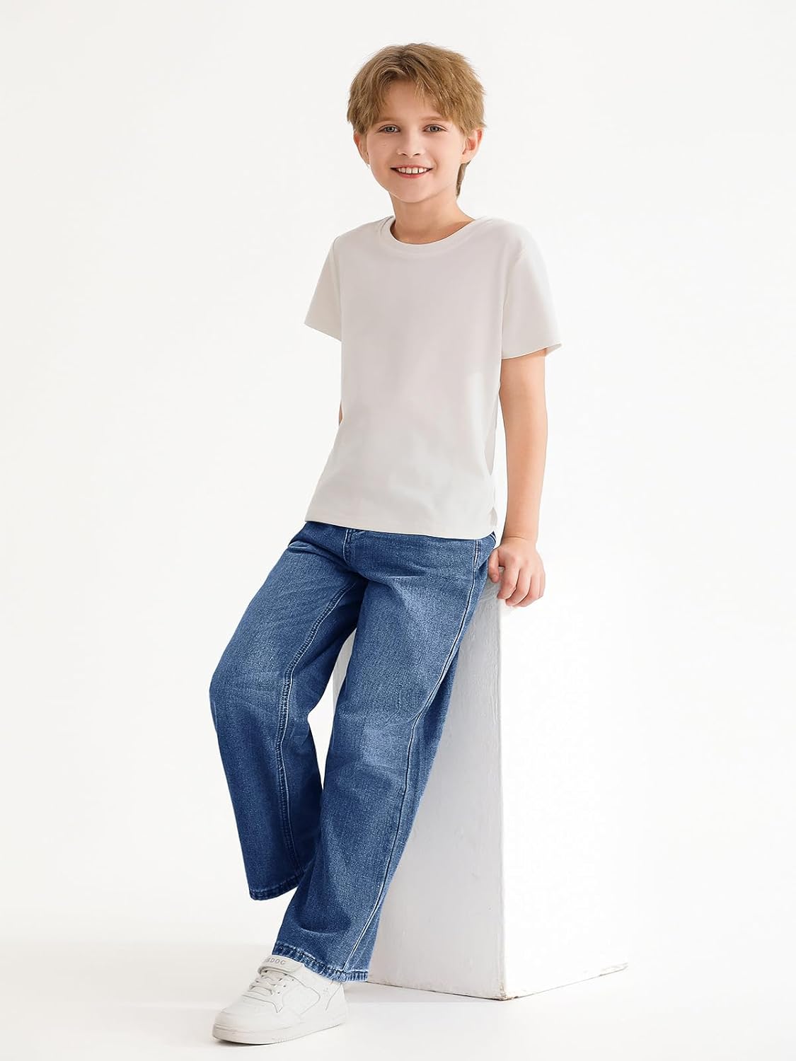 Haloumoning Boys Casual Baggy Denim Pants Kids Elastic Waist Wide Leg Jeans with Pockets 5-14 Years - Image 5