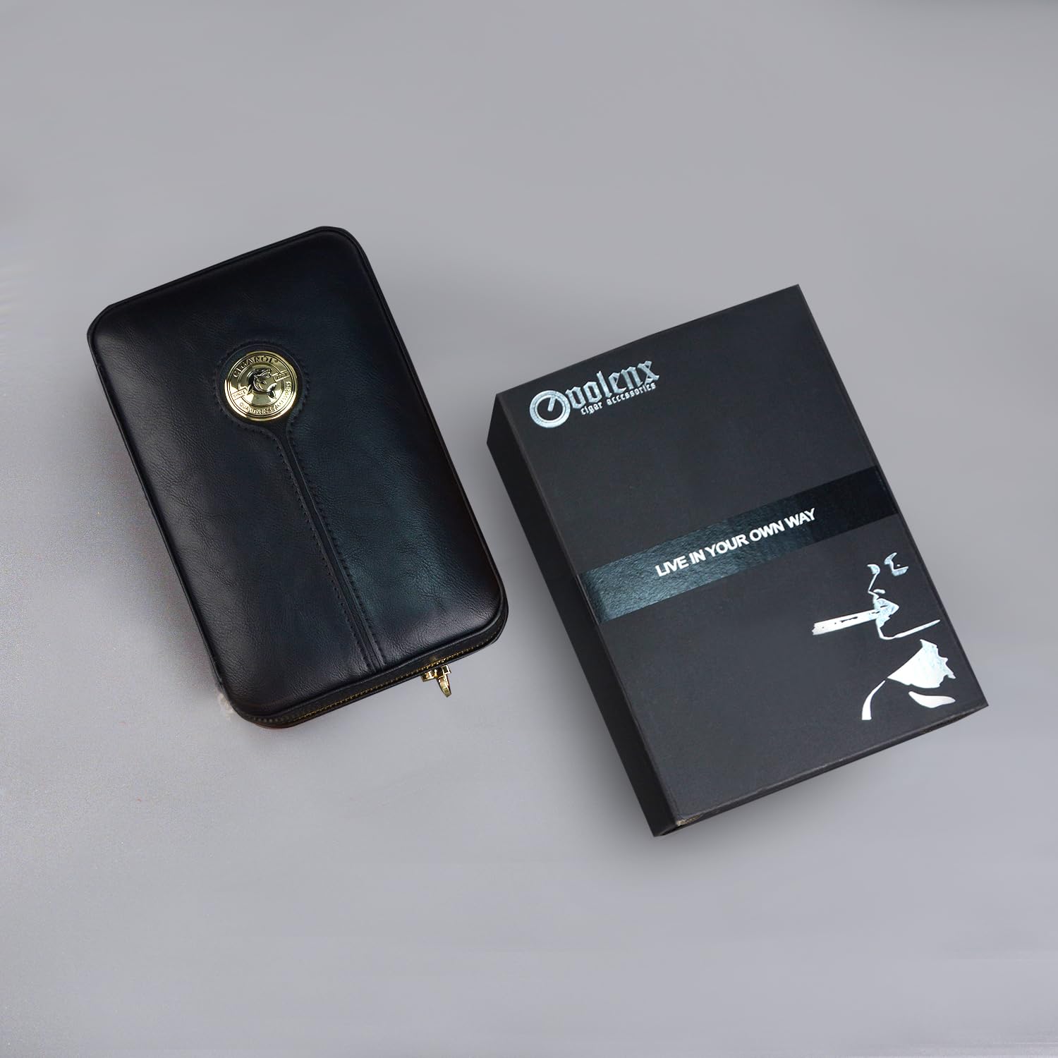 Boîte a Cigare, Étui a Cigare en Cuir avec Briquet, Cave a Cigare de Voyage avec Humidificateur pour 6 Cigares, Superbe Cadeau pour Hommes (Cigare Non Inclus)