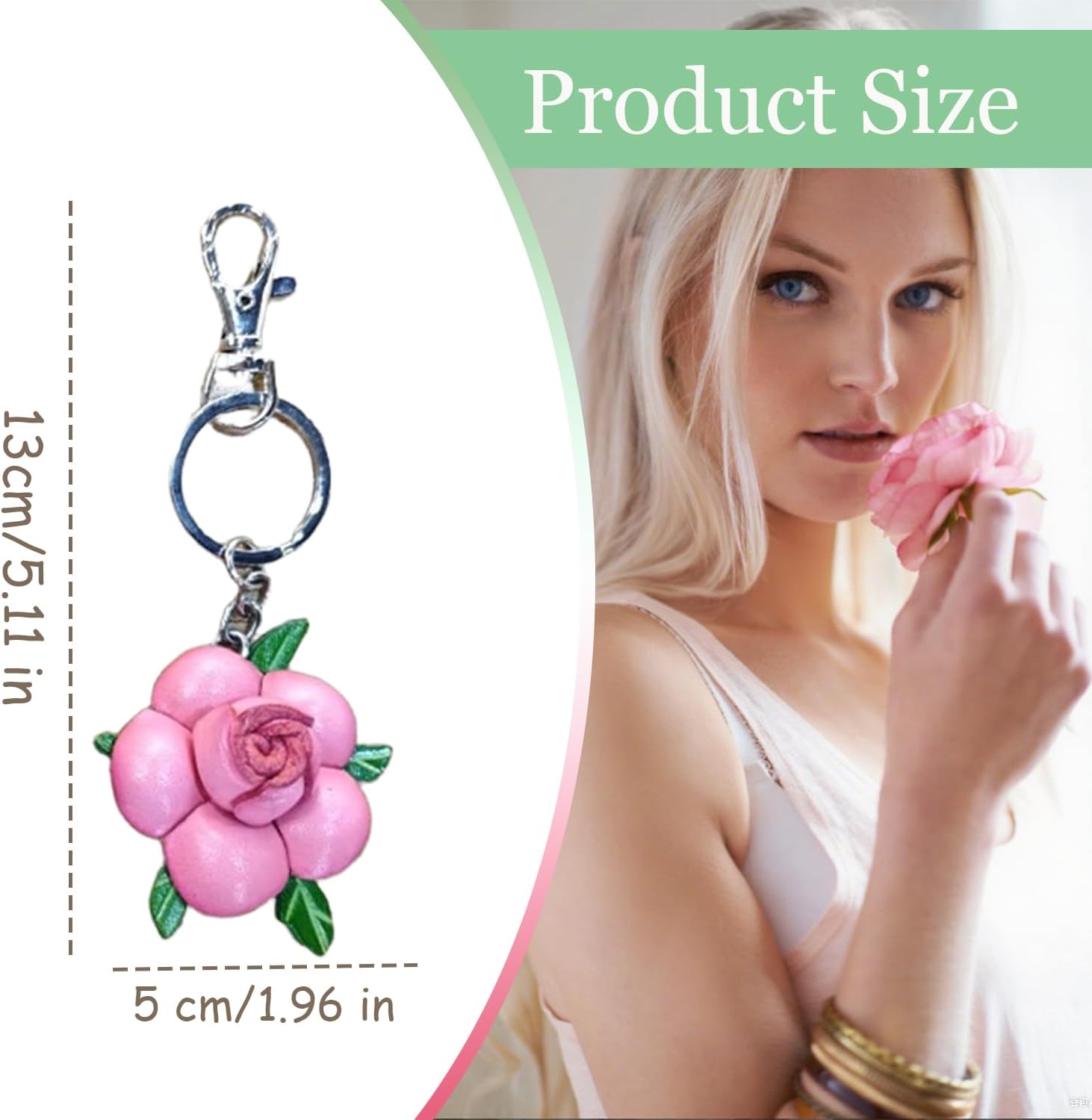 Genuine Leather Rose Flower Keychain - Boho Chic Wallet Pendant Charm Keychains, Cute Women's Gift Accessory - Image 3