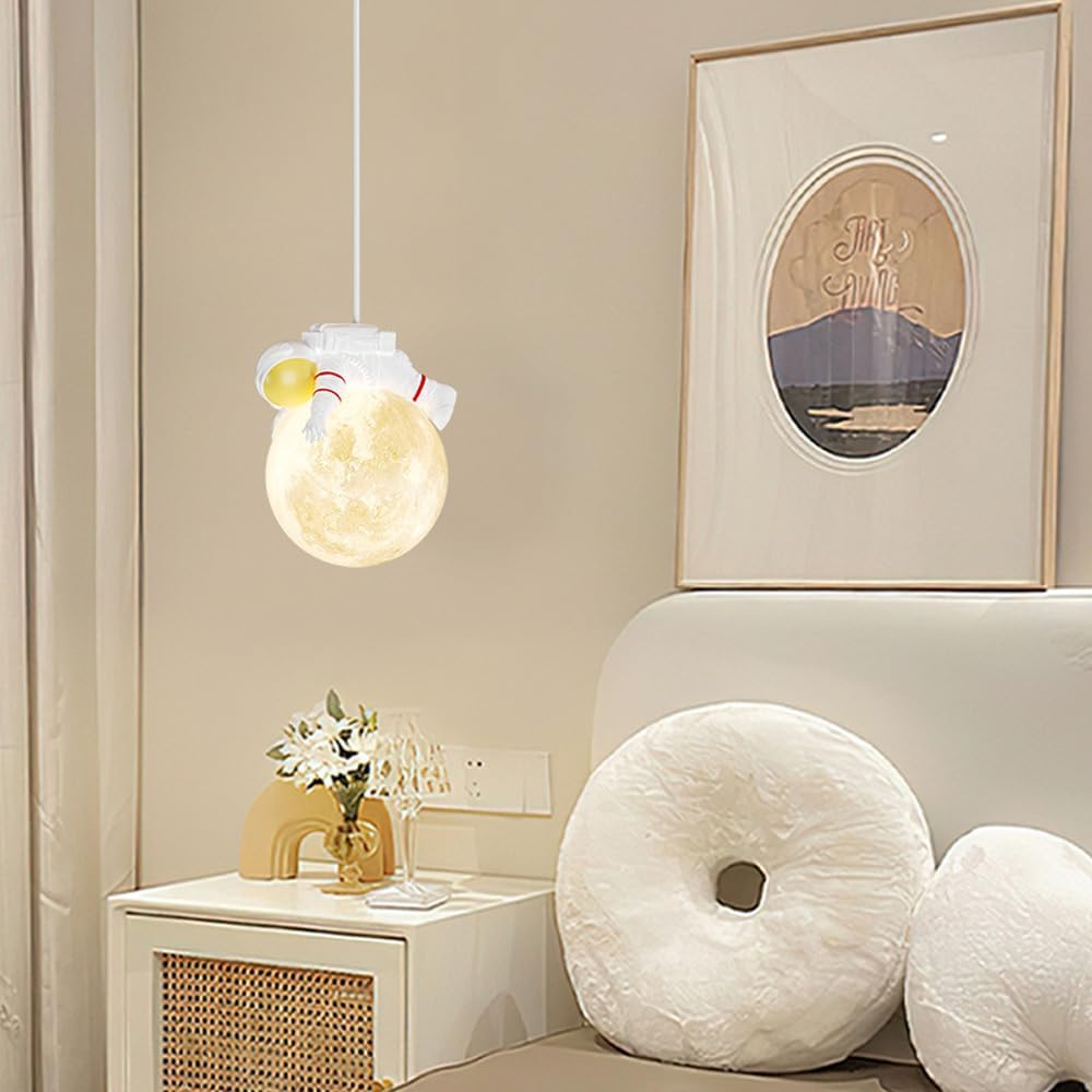 Astronaut Modern Pendant Lights LED 3D Planet Moon Pendant Light for Children's Room Mid Century Ceiling Hanging Lamp Cute Kids Chandelier for Girls Boys Cha
