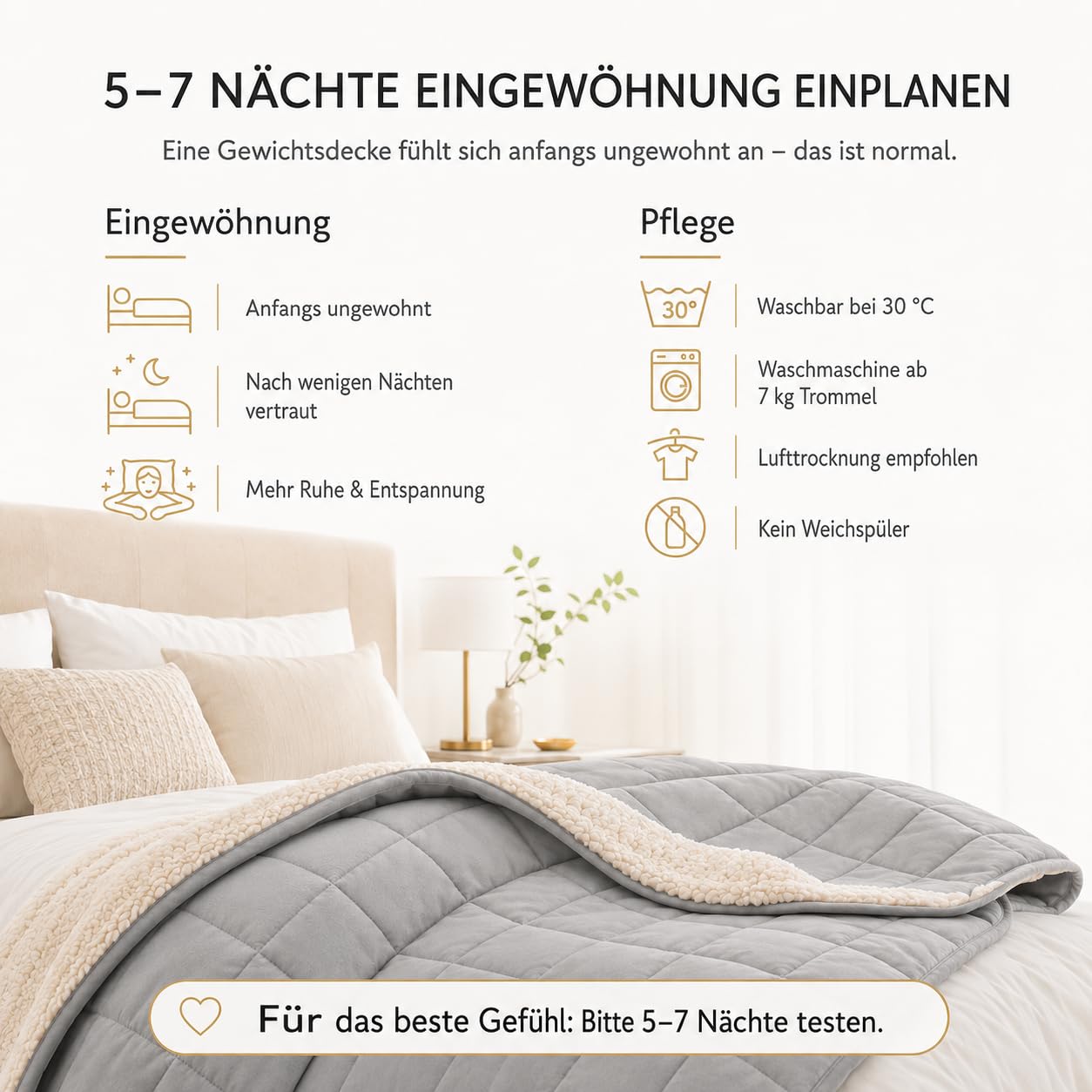 Gewichtsdecke - Weighted Blanket & Therapiedecke 2in1 kühlend & wärmend - Schwere Decke gegen Schlaflosigkeit, Stress & Angst - Bambusfaser Fleece mit Glasperlen - Oeko-TEX