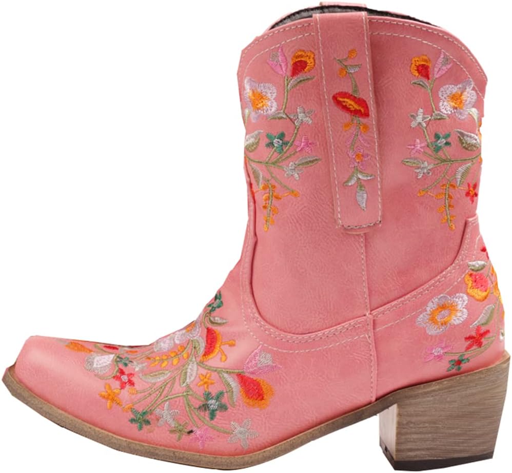 SO SIMPOK Women Classic Cowgirl Boots Ladies Retro Ankle Boots Embroidered Western Short Boots