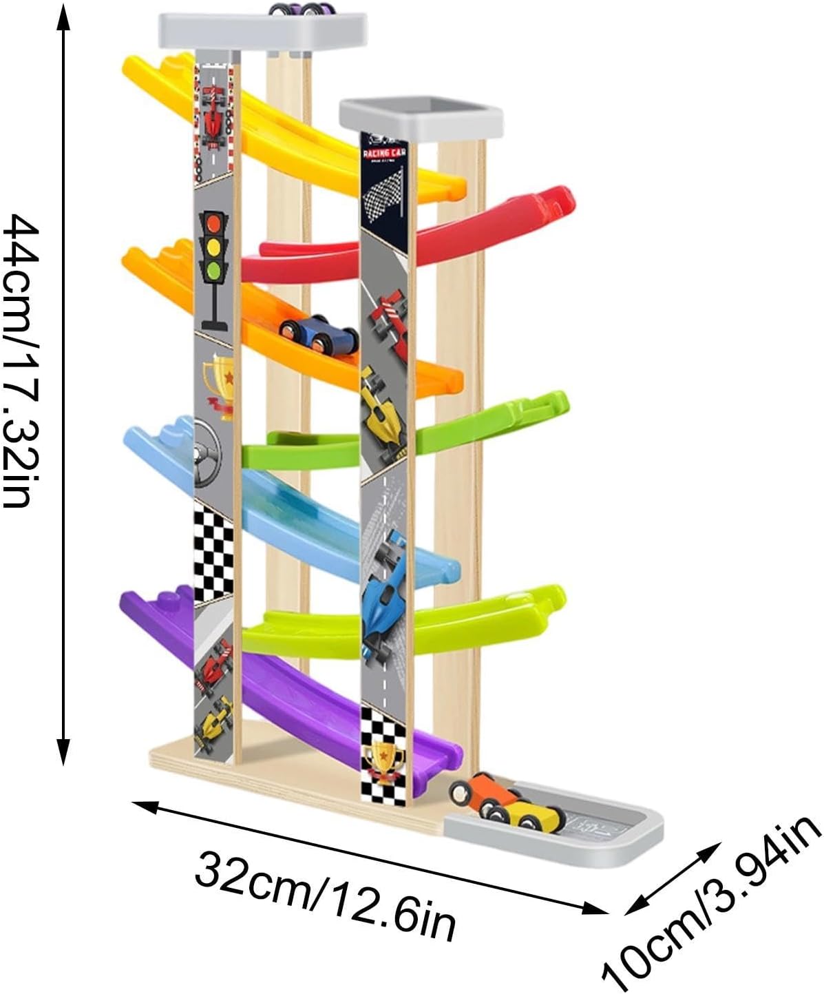 Race Track for Kids - with Parking Lot Wooden Learning Games | Car Ramp Track Set for Kids - for Boys Girls Indoor Outdoor Home School Preschool Playroom Garden Birthday Party