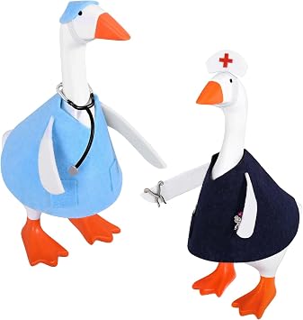 JcHrmers 2 Sets Doctor Nurse Desk Goose Outfits 7 Inch Mini Goose Healthcare Clothes Including Blue Medical Worker Nurse Scrubs with Stethoscope for Magnetic Goose Statue Key Holder