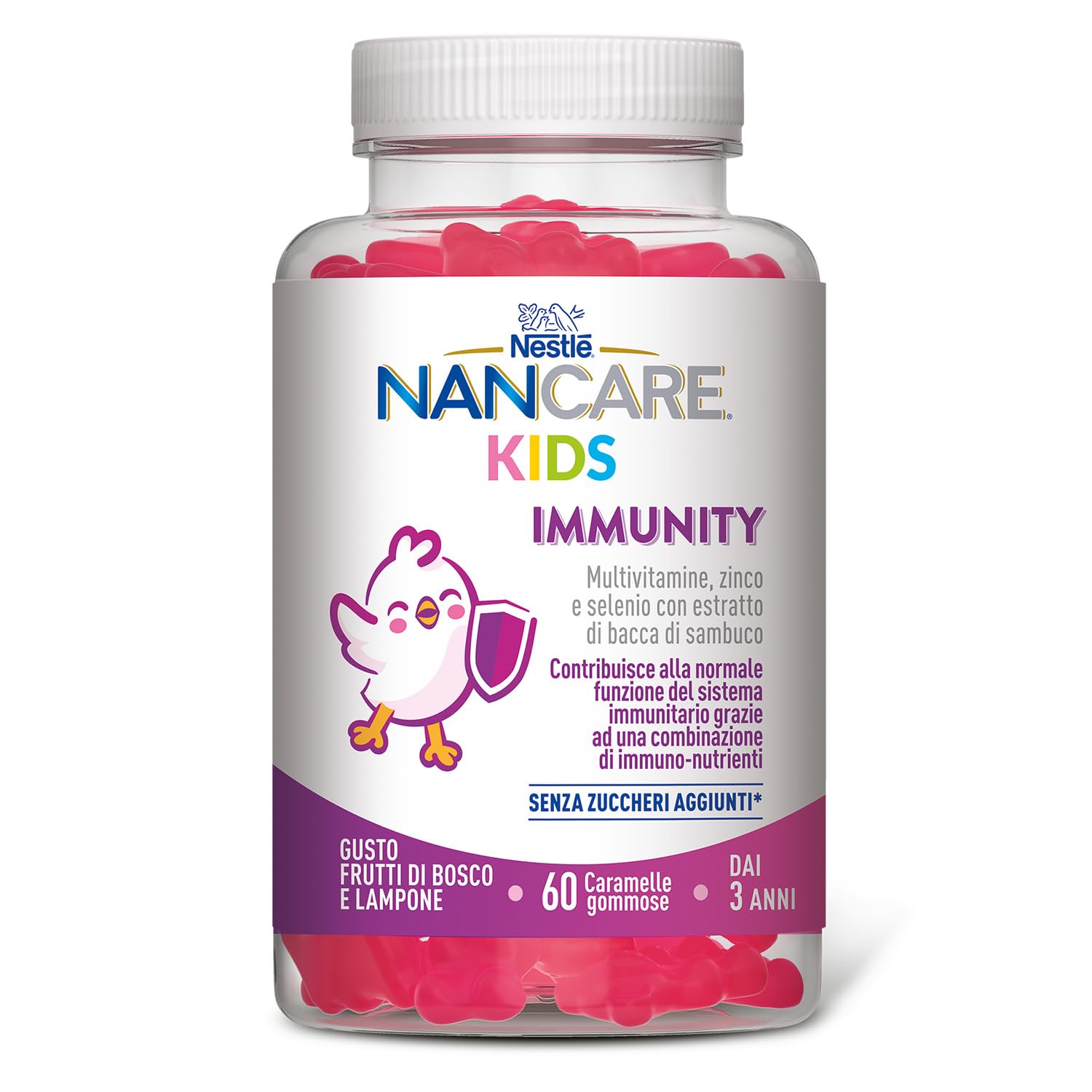 NESTLÉ NANCARE KIDS Immunity Integratore Alimentare multivitaminico per bambini da 3 anni, Barattolo da 60 caramelle gommose (162g)