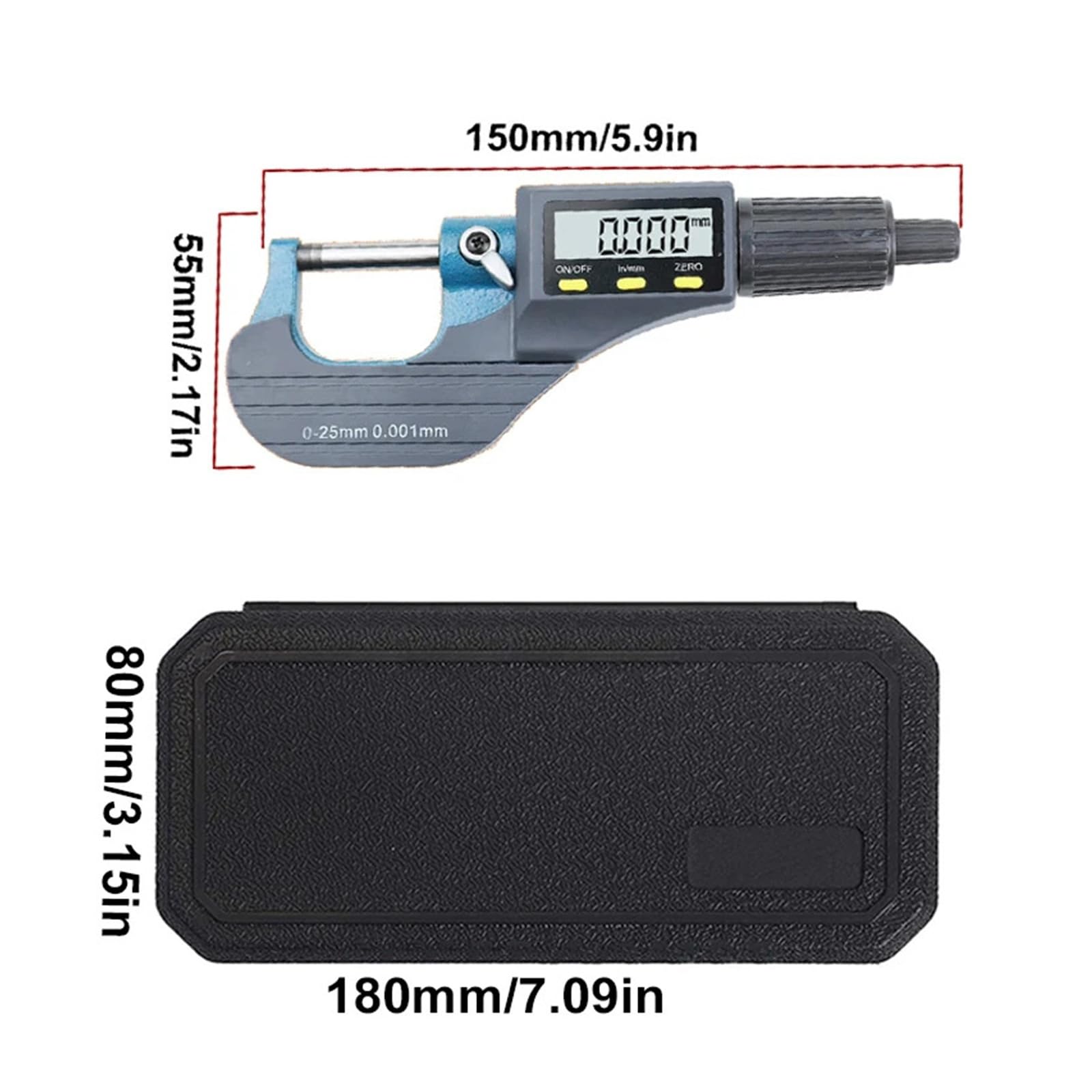 Micrómetro electrónico exterior de 0-25 mm y 0,001 mm con punta de carburo, herramientas de medición, calibrador, micrómetro digital de tres botones Mide cualquier cosa