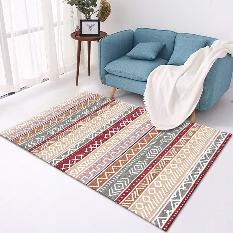 Tapis durable lavable rouge 140x200 pour salon et balcon extérieur