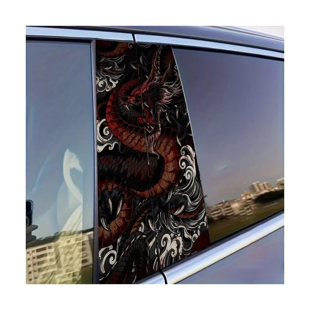 Auto Accessory 2pcs Car B-Pillar Sticker Red Dragon Glossy Protective Polyethylene Film
