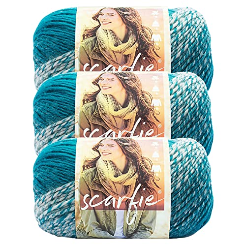 Image of (3 Pack) Lion Brand Yarn Scarfie Bulky Yarn, Cream /Teal