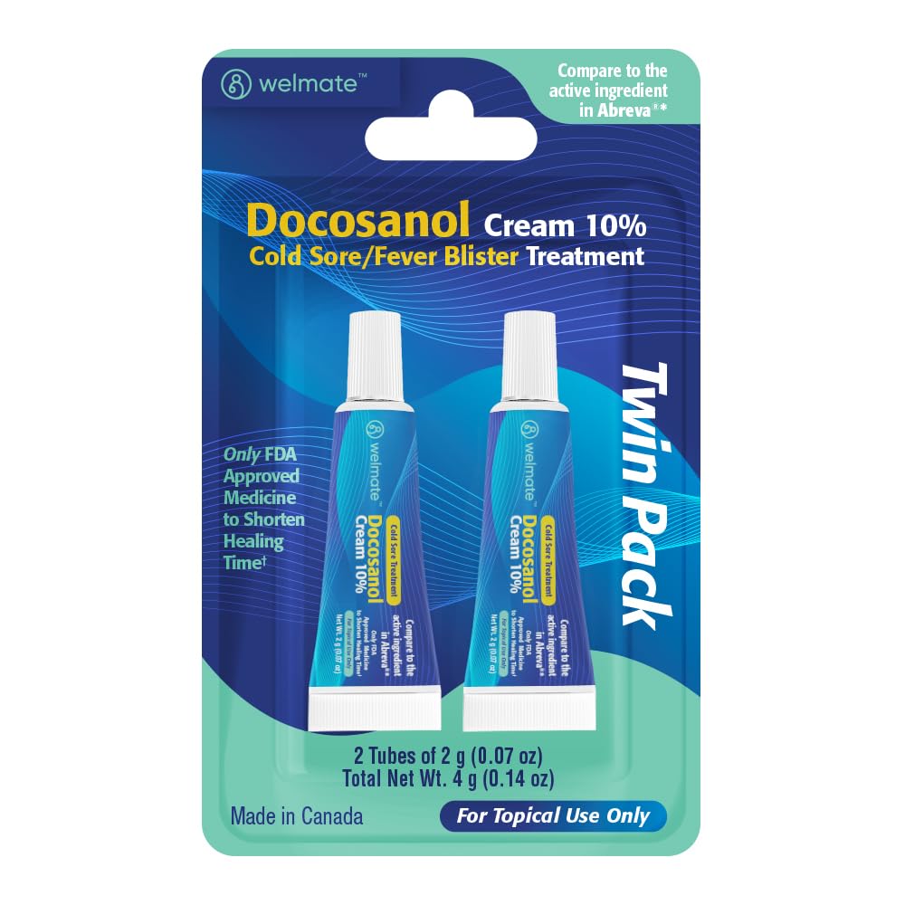 WELMATE Docosanol 10% Cold Sore Treatment for Lips, 2 Pack