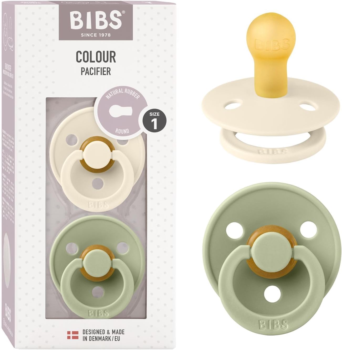 BIBS Colour Schnuller 2er-Pack, BPA-frei, Kirschform Nippel. Naturkautschuk/Latex, Hergest