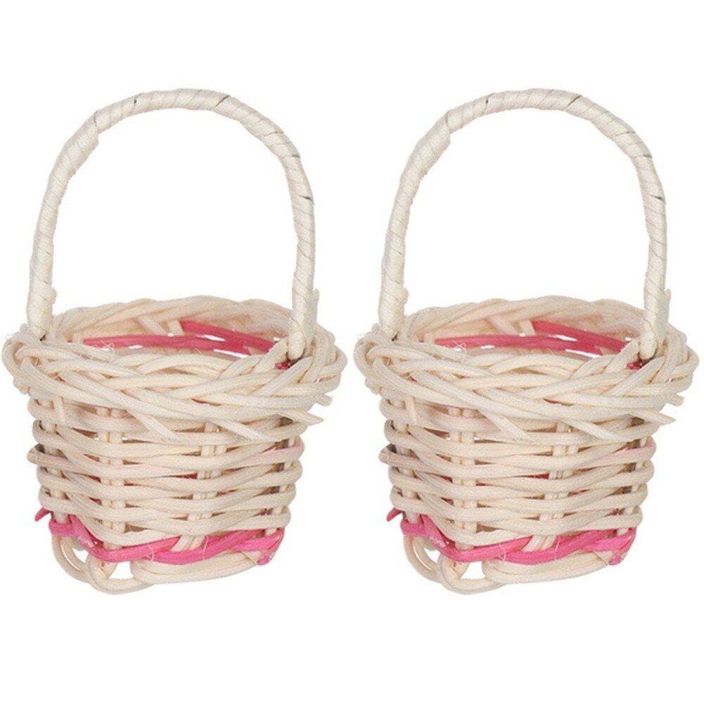 Sanfly Miniature Woven Basket with Handles 2pcs/set Small Woven Flower Baskets Mini Picnic Baskets Fairy Garden Decoration