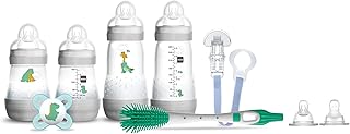 MAM Infant Basics Newborn Gift Set (9-count), Includes Easy Start Anti Colic MAM Baby Bottles, Pacifier, Baby Bottle Brush, From Newborn to 2+ Months