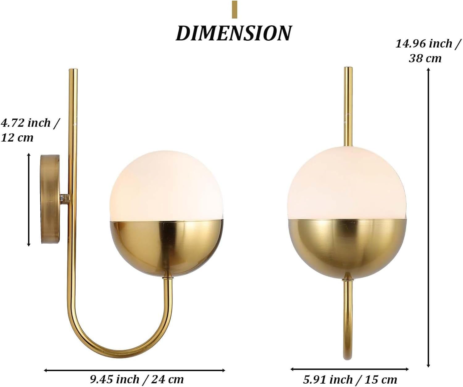 Brass Gold Globe Wall Sconce, Mid Century Modern Wall Sconce, Wall Mount Light Fixture with Frosted Glass Shade for Bathroom Bedroom Hallway Living Room