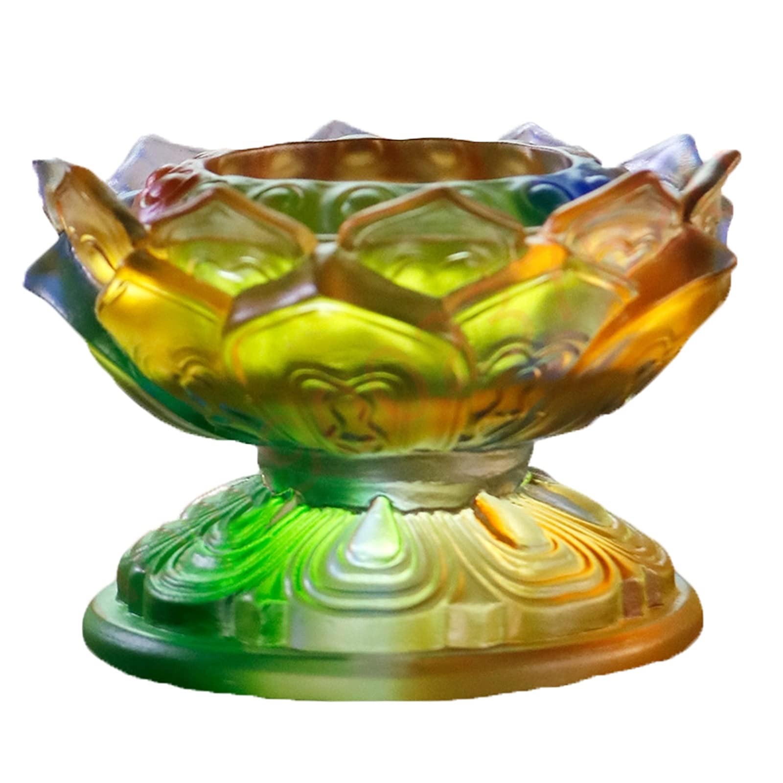 Sbjklyrn One Color Candleholder, Glass Lotus Lamp Buddhist Products Candle Stand Fugui Eight Auspicious Platform Lotus Seed Combination