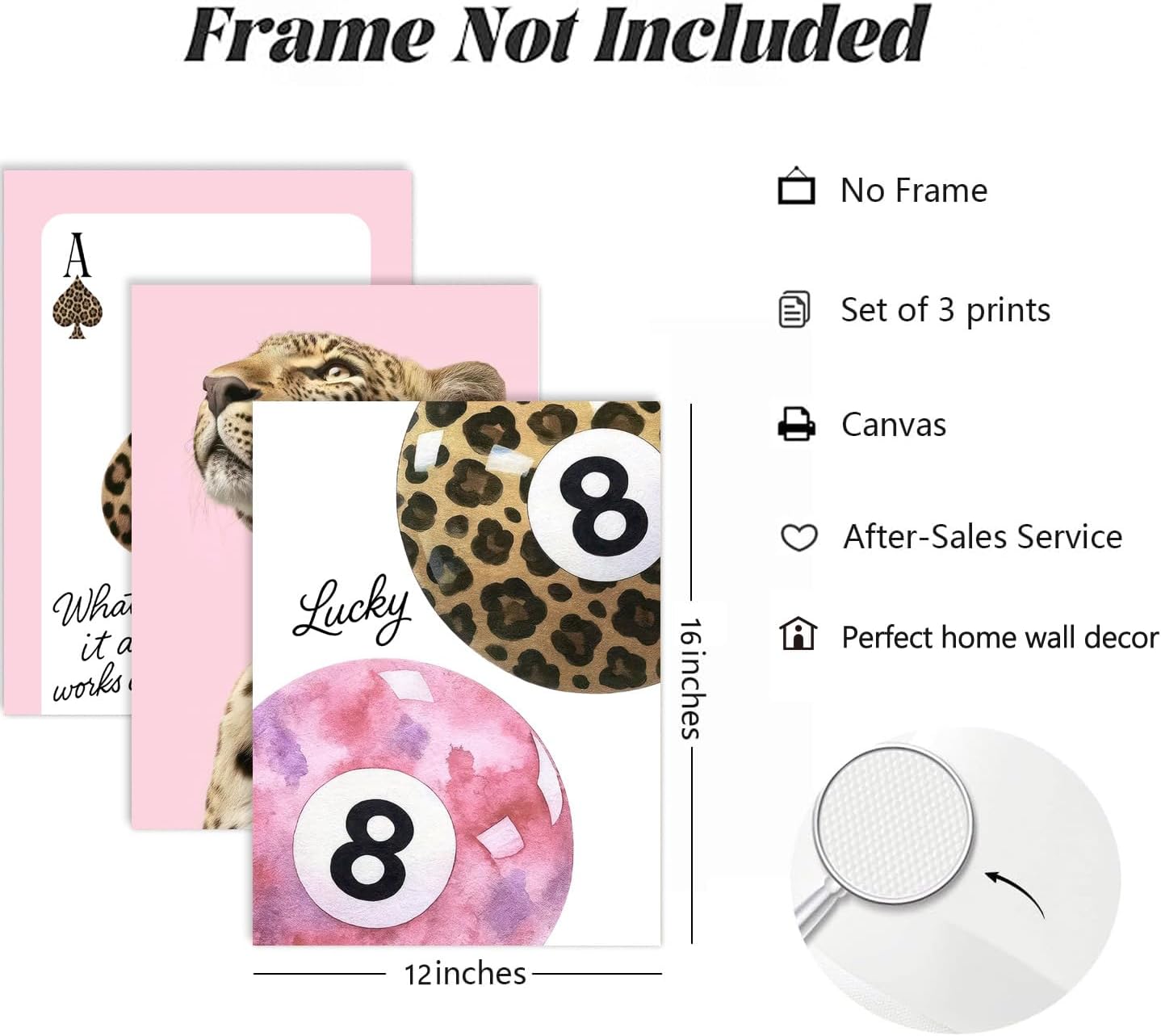 3Pcs Pink Cheetah Wall Art Trendy Leopard Pictures Lucky 8 Ball Poster image 3