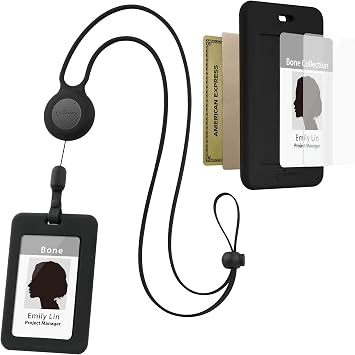 BONE Lanyard Retractable Badge Holder, Vertical ID Card Case with Card Slot & Anti-Slip Design, Large Storage Capacity, Adjustable Silicone Neck Strap with Retractable Cord Black - Vertical