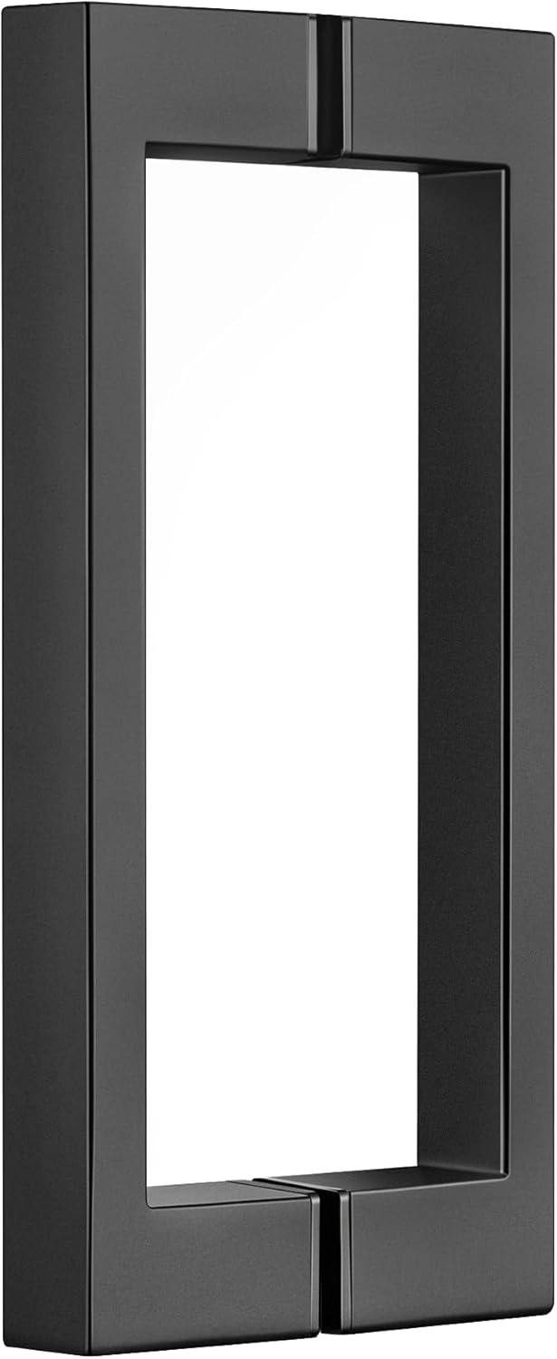 DEBOX 304 Stainless Steel Shower Door Handle, Square Back-to-Back Pull, 8" Hole Centers, Fits 1/4" to 1/2" Glass, Heavy Duty Glass Door Hardware (Matte Black)