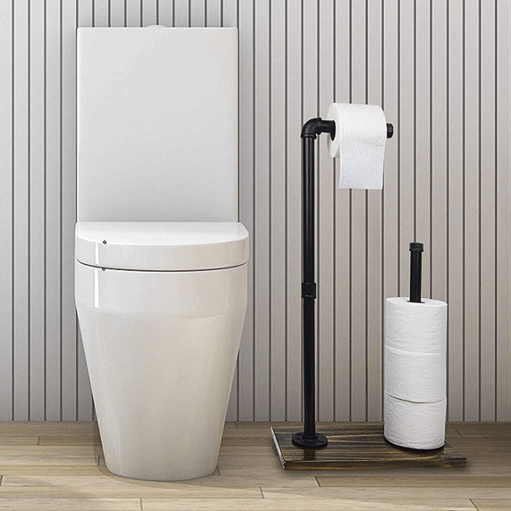 Papel Higiénico Soporte de Papel higiénico pie, Soporte Rollo Tejido baño con Base Madera, Reserva Portarrollos Bano