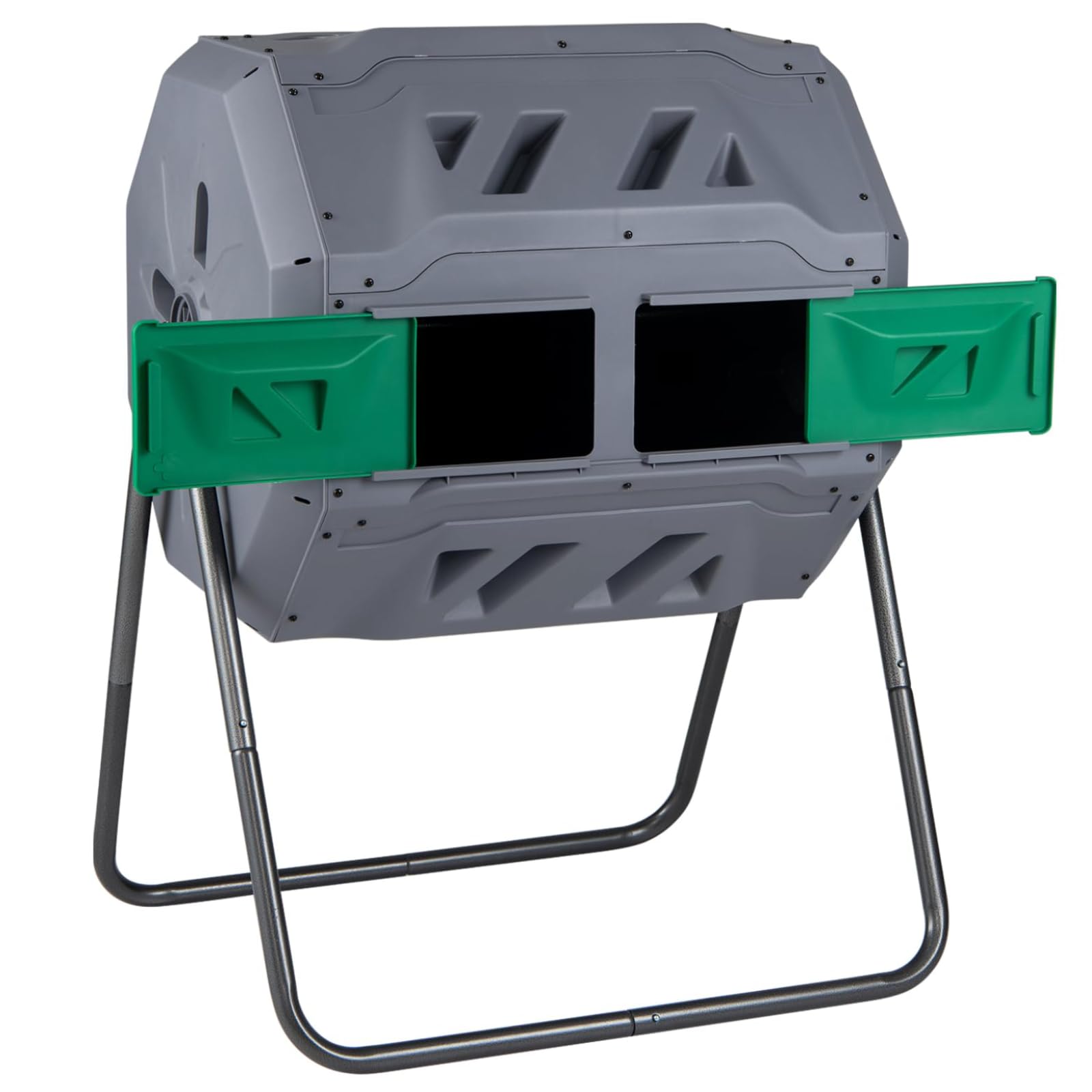 COSTWAY 160L Tumbling Composter, Garden Compost Bin with 360° Rotating Dual Chambers, Sliding Doors & Gloves, BPA-Free Compost Waste Bin Barrel, Easy and Fast Composing (Grey, 160L)