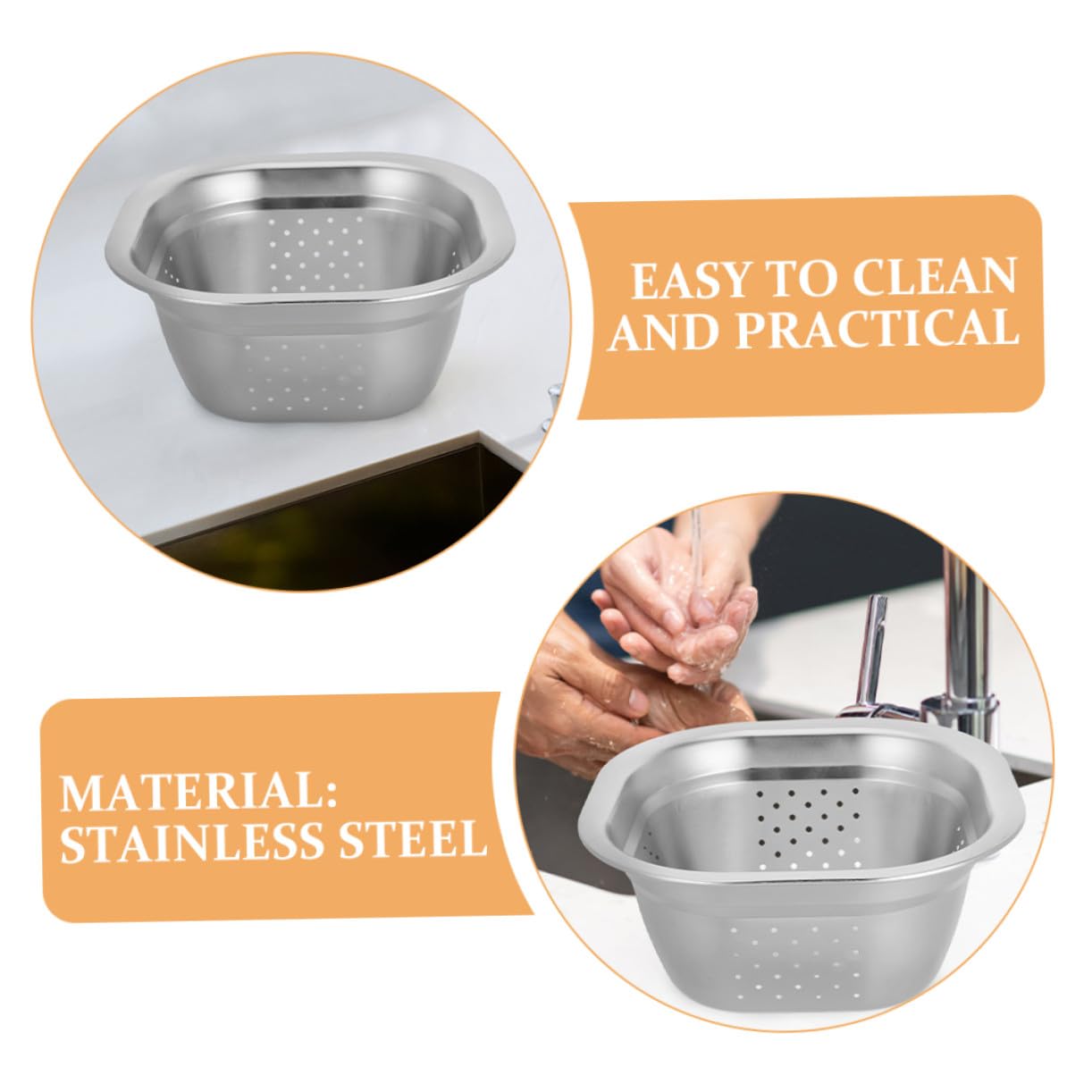 Colador Cuadrado de Acero Inoxidable 2piezas para Cocina y Hogar | Plata, Drenaje Fácil y Diseño Multifunción, Uso Versátil para Verduras y Arroz, Formato Compacto