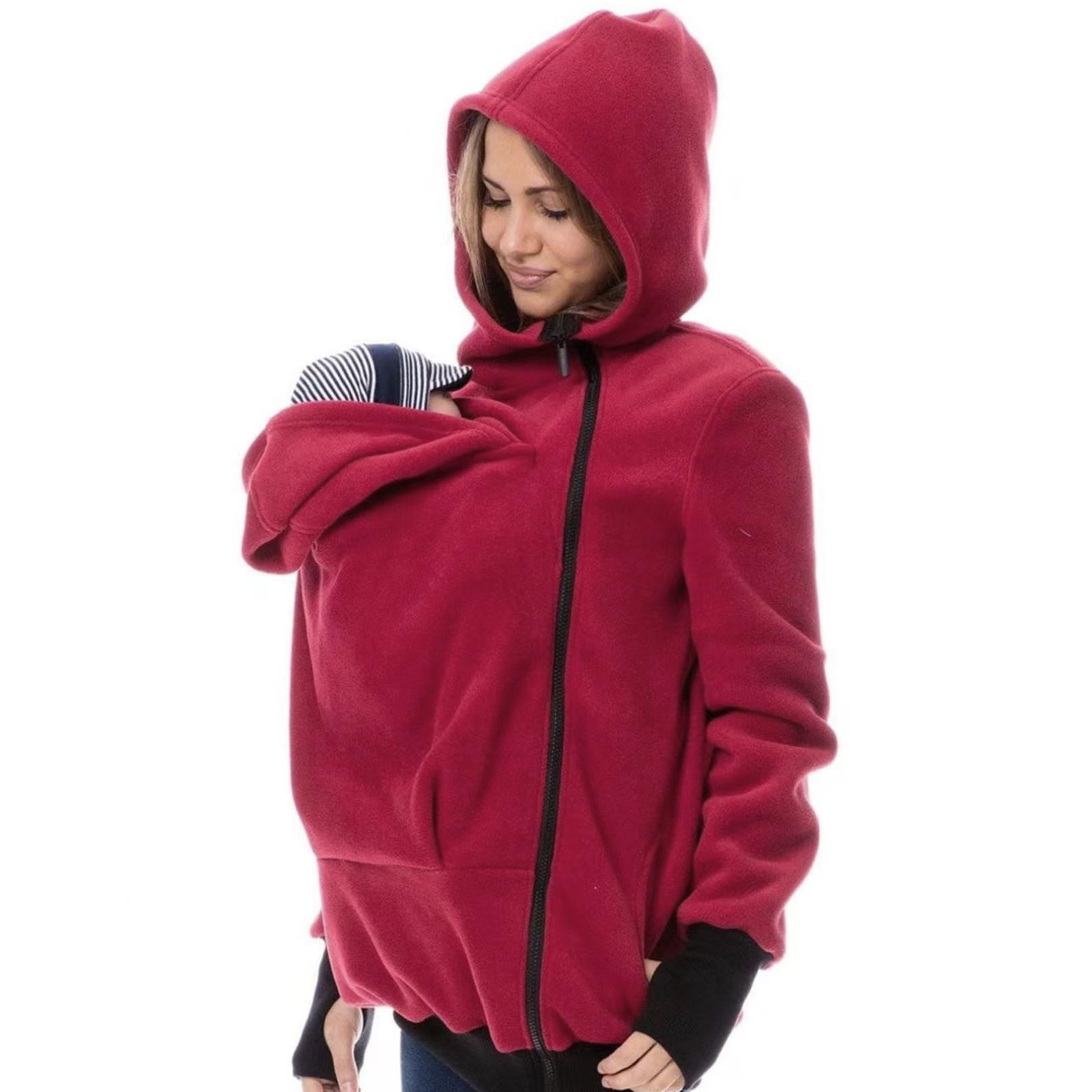 Umstands-Hoodie, 3-in-1-Kapuzenpullover mit Abnehmbarer Tasche, weiche, warme Baby-Tragejacke für den Winter, gemütliche Multifunktions-Umstandsjacke für Mama und Baby, Rot, Hoodies