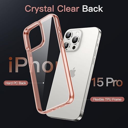 Miniatura 3 de JETech Funda para iPhone 15 Pro de 6.1 pulgadas, no se pone amarillenta, a prueba de golpes, parte trasera transparente antiarañazos (oro rosa)
