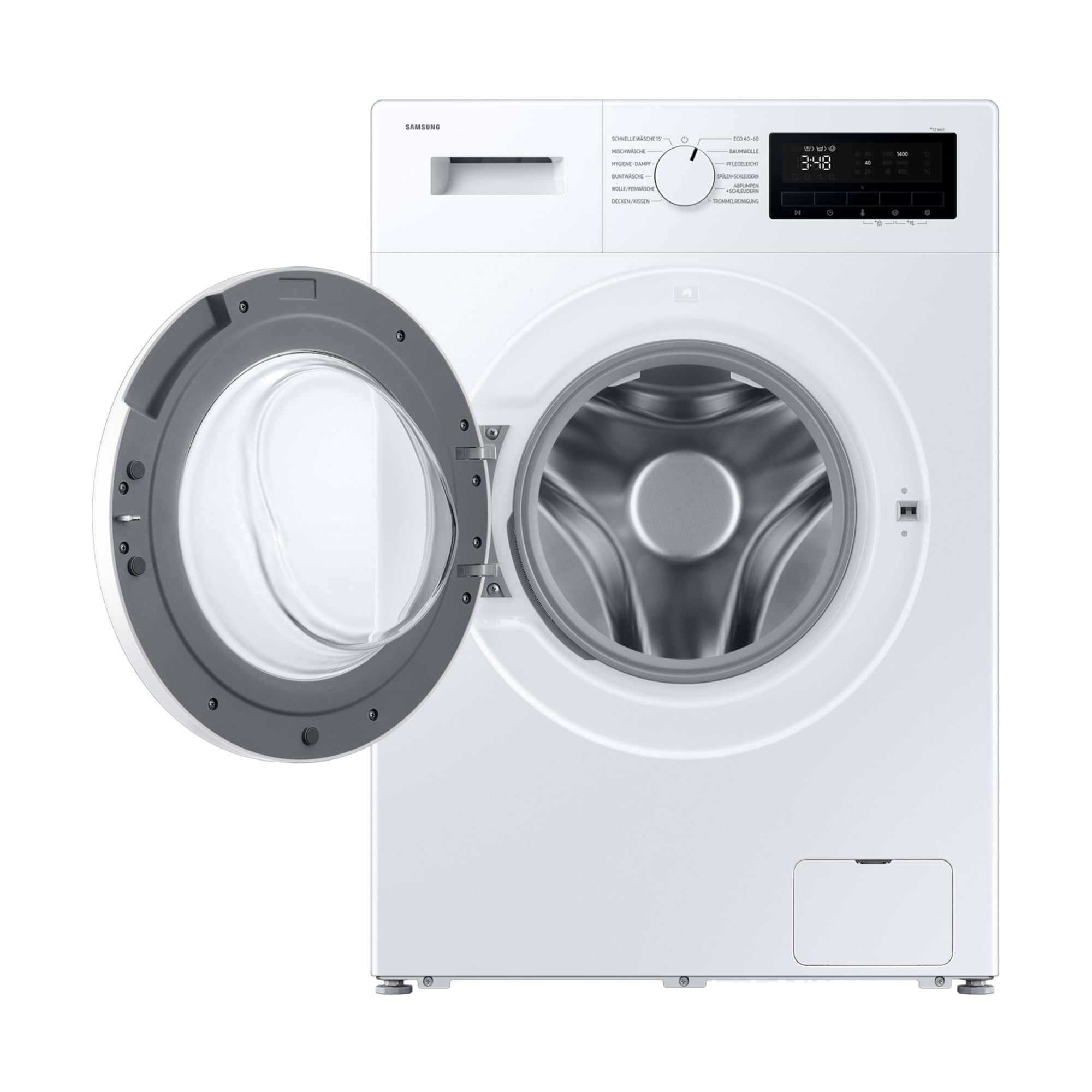 Samsung WW90FG3M05TWEG Waschmaschine, 9 kg, EEK: A, Hygiene-Dampfprogramm, Schnelle Wäsche 15', Trommelreinigung, Weiß