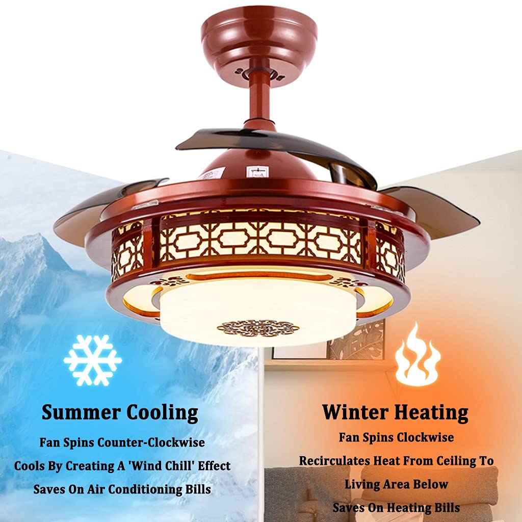Fandelier Dimmerabile da 42 Pollici, Ventilatori da Soffitto a Scomparsa Luce, Telecomando, 6 velocità, 3 Colori, 3 Lame ABS Retrattili, per Soggiorno Sala da Pranzo (Color : STYLE2)
