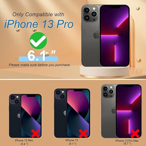 Miniatura 2 de JanCalm Funda de piel con tapa para iPhone 13 Pro, tarjetero, bloqueo RFID, cierre magnético, soporte de anillo giratorio, correa (negro)