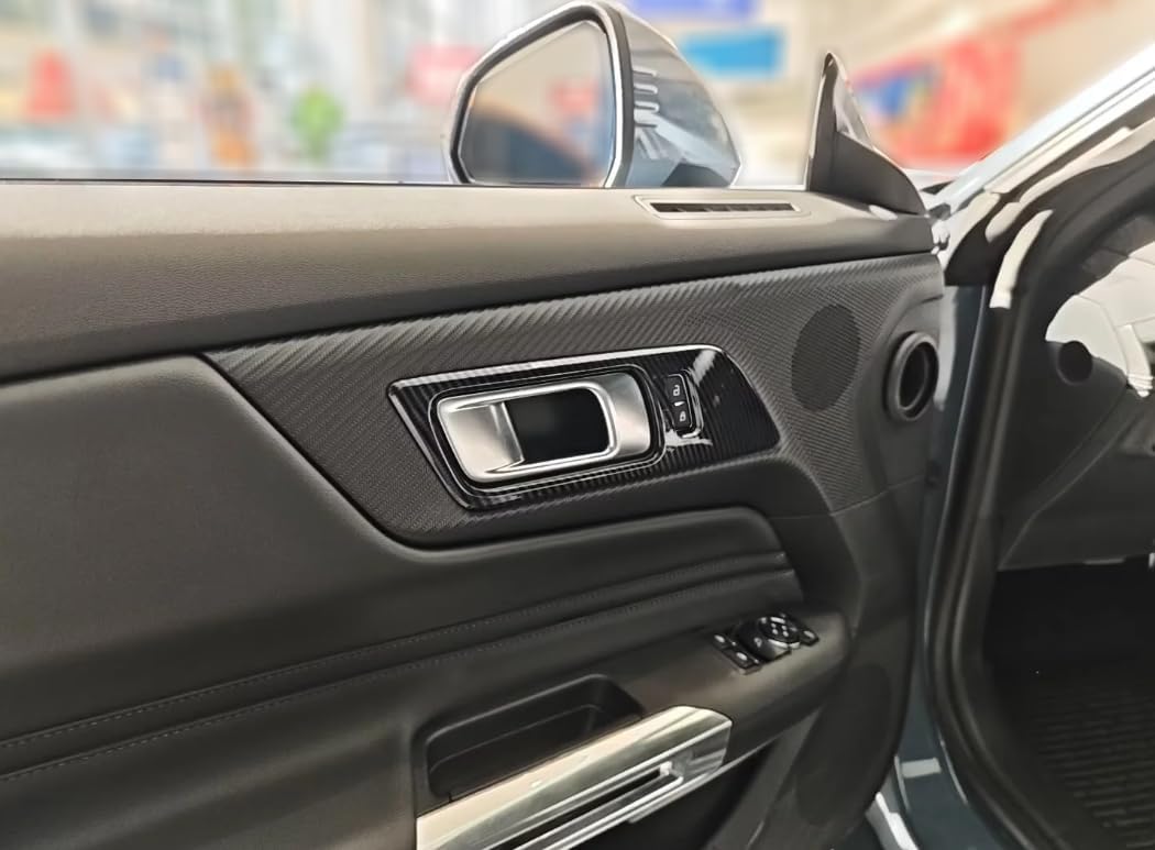 Carbon Fiber Car Interior 2 Door Handle Cover Trim Molding Compatible for Ford Mustang 2024-2025-2026