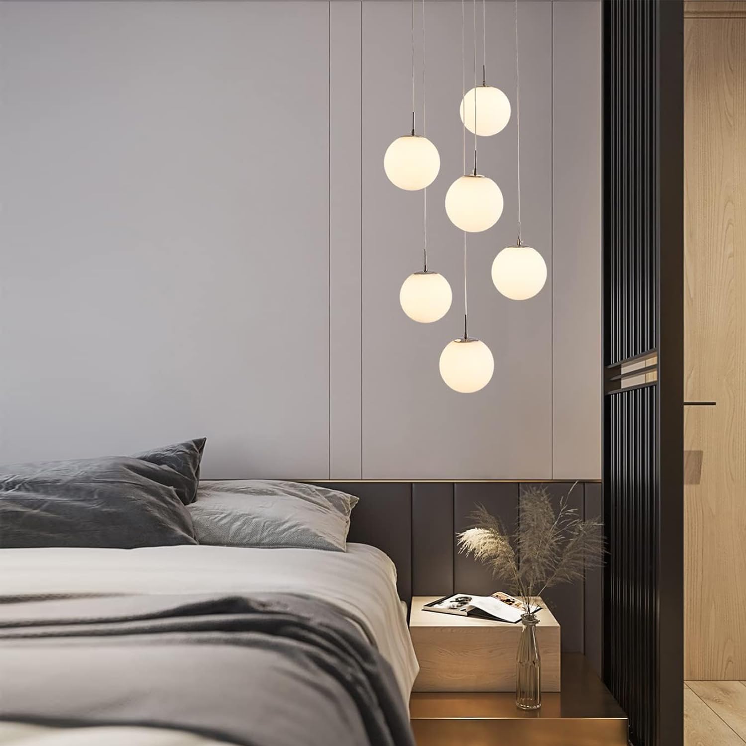 Pendelleuchte Moderne Kugel Hängelampe Weiß Metall Deckenlampe | Treppenhaus Hängeleuchte Esstisch Küchenlampe Höhenverstellbare Deckenleuchte Wohnzimmer Villa Designer-Pendellampe 6-flame