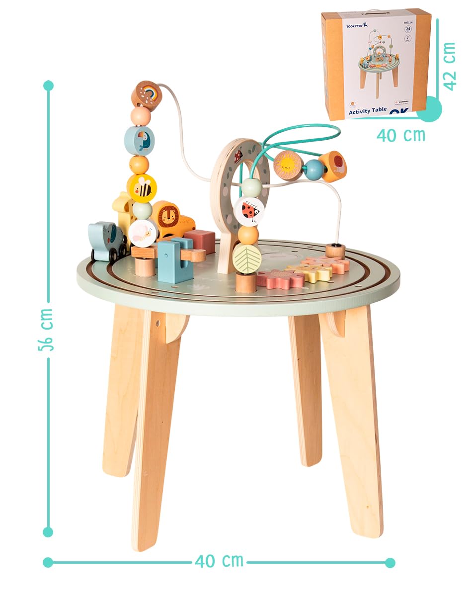 Tooky Toy Table d’activités avec Circuit de Train en Bois FSC - Table de Jeu avec Labyrinthe de Perles, Jouet Montessori éducatif, développe motricité & cognitif, Cadeau dès 2 Ans