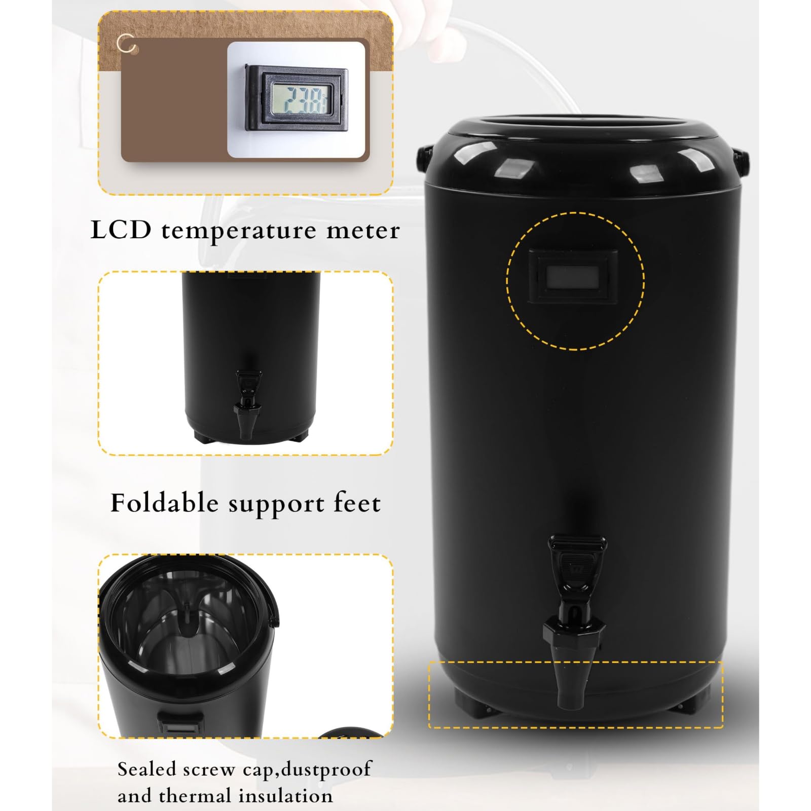dispensador de bebidas calientes， Dispensador de bebidas calientes, Dispensador térmico aislado de bebidas frías y calientes con termómetro, Dispensadores de bebidas heladas de 12 litros, Dispensador