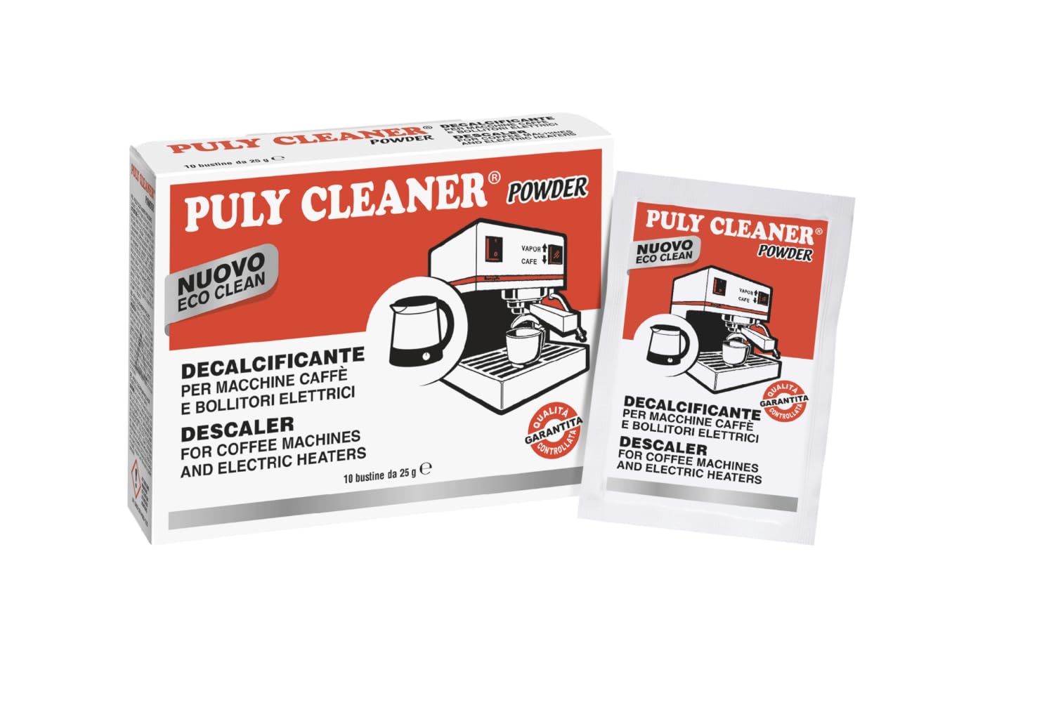 Puly Cleaner Powder Descaler Sachets 25 grams x 10 (Sachets of 25g) Puly Caff For Coffee Machines Cleaning