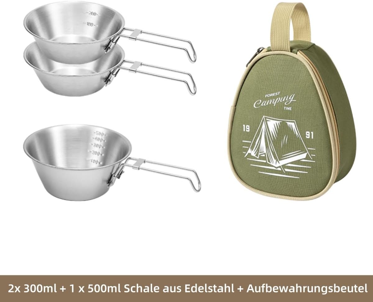 Stainless Steel Bowl Set Camping Picnic Portable Bowl Outdoor Foldable Cutlery with Storage Bag