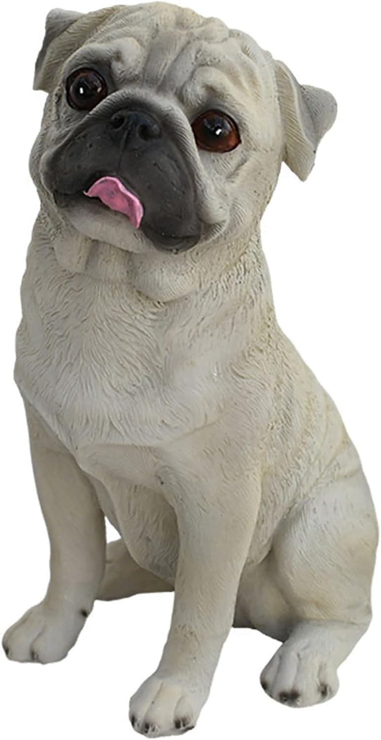 MNUvxzaewf Pugs Statues, Garden Statue Cute Fat Sitting Dog Lifelike, Resin Sculpture Outdoor Puppy Figurines Decor for Patio Lawn Yard(White)